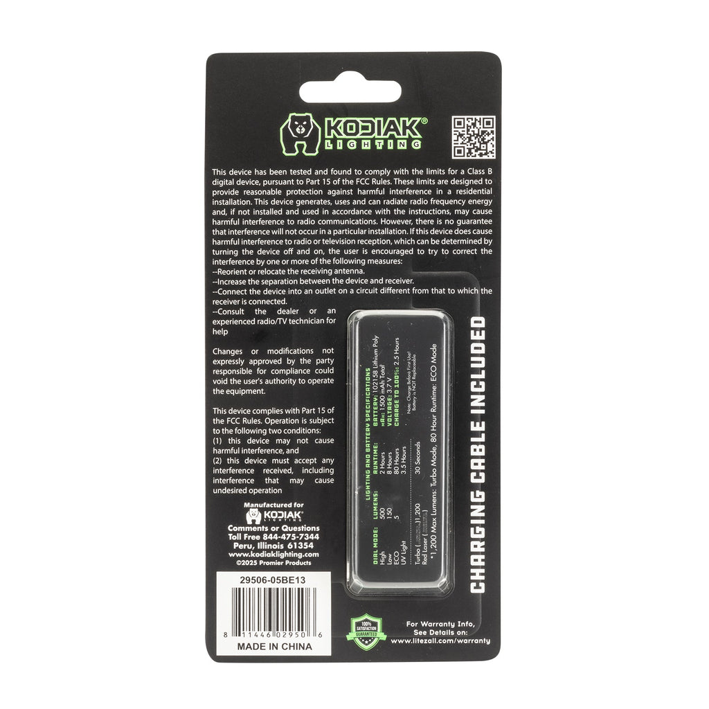 Kodiak® Krux Rechargeable Low Profile Flashlight with UV and Red Laser